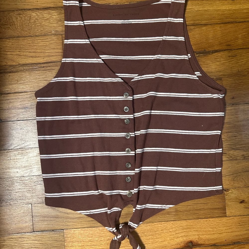 American Eagle Outfitters Brown Buttoned Tie Front Tank Top